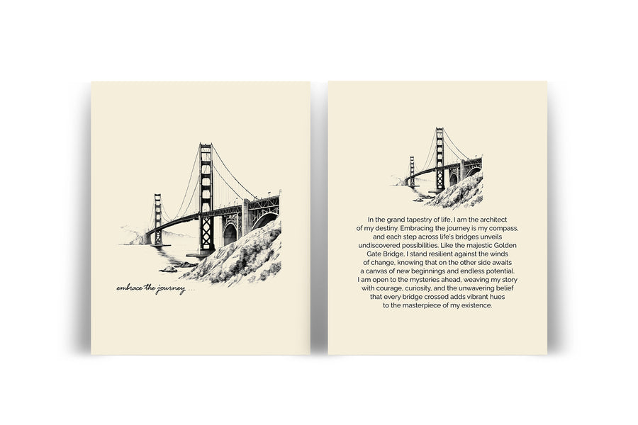 'Embrace The Journey' GOLDEN GATE BRIDGE Positive Affirmation Art Print - Set of 2 Prints