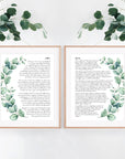 Set of 2 Personalized Wedding Day Love Letter / Wedding Vows / First Dance Song Cotton Anniversary Prints - Eucalyptus