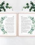 Set of 2 Personalized Wedding Day Love Letter / Wedding Vows / First Dance Song Cotton Anniversary Prints - Eucalyptus