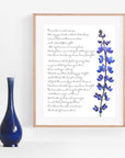 Personalized Wedding Day Love Letter / Wedding Vows / First Dance Song Cotton Anniversary Print - Texas Bluebonnet