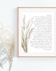 Personalized Wedding Day Love Letter / Wedding Vows / First Dance Song Cotton Anniversary Print - Pampas Grass