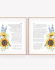 Set of 2 Personalized Wedding Day Love Letter / Wedding Vows / First Dance Song Cotton Anniversary Prints - Sunflower Daisy Delphinium Baby's Breath