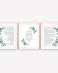 Set of 3 Personalized Wedding Day Love Letter / Wedding Vows / First Dance Song Cotton Anniversary Prints - Eucalyptus