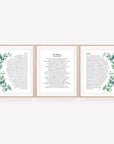 Set of 3 Personalized Wedding Day Love Letter / Wedding Vows / First Dance Song Cotton Anniversary Prints - Eucalyptus