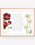 Personalized Wedding Day Love Letter / Wedding Vows / First Dance Song Cotton Anniversary Print - Burgundy Peony White Lisianthus Eustoma