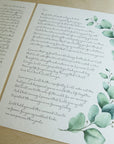 Set of 2 Personalized Wedding Day Love Letter / Wedding Vows / First Dance Song Cotton Anniversary Prints - Eucalyptus