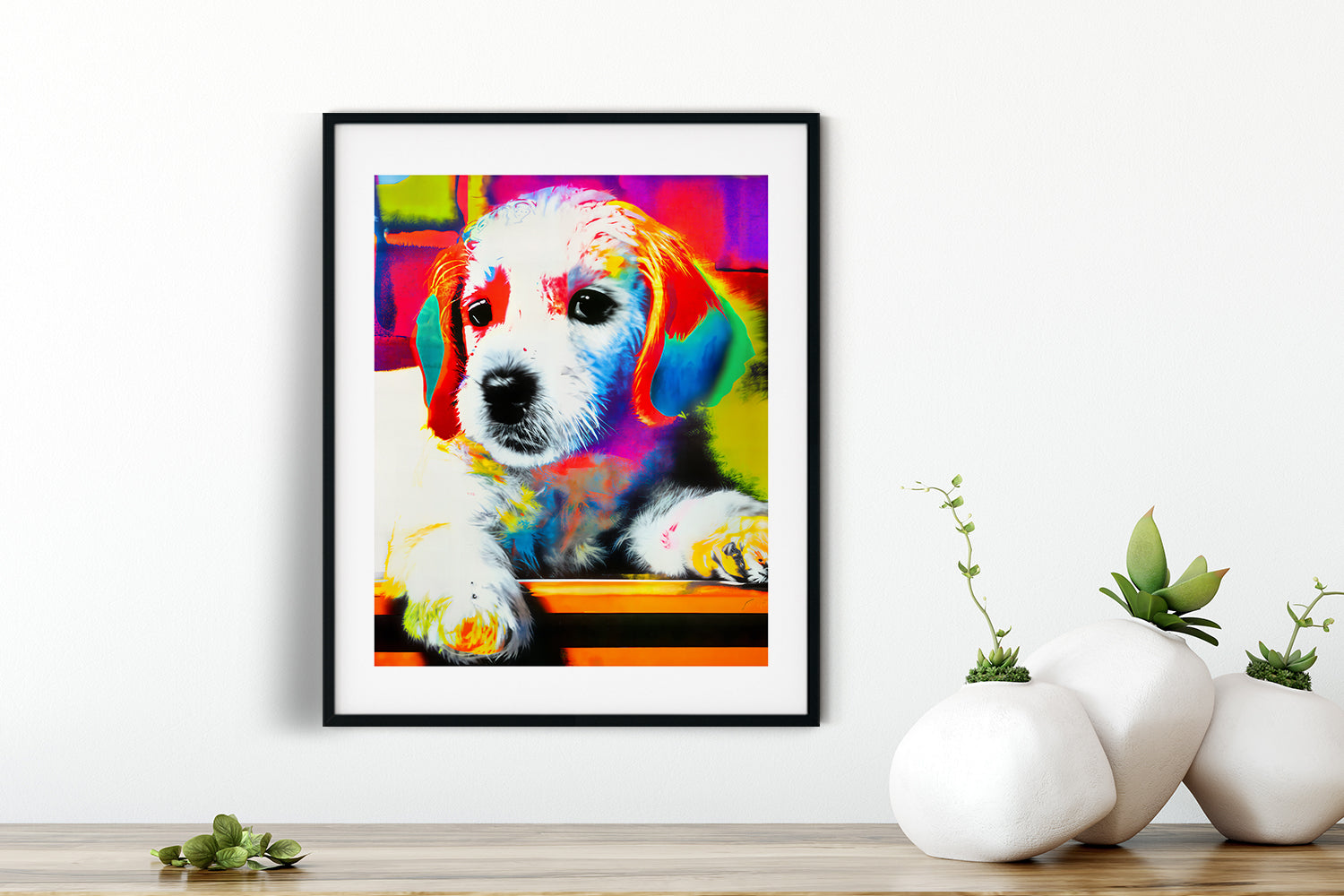 WHITE PUPPY RAINBOW POSTER