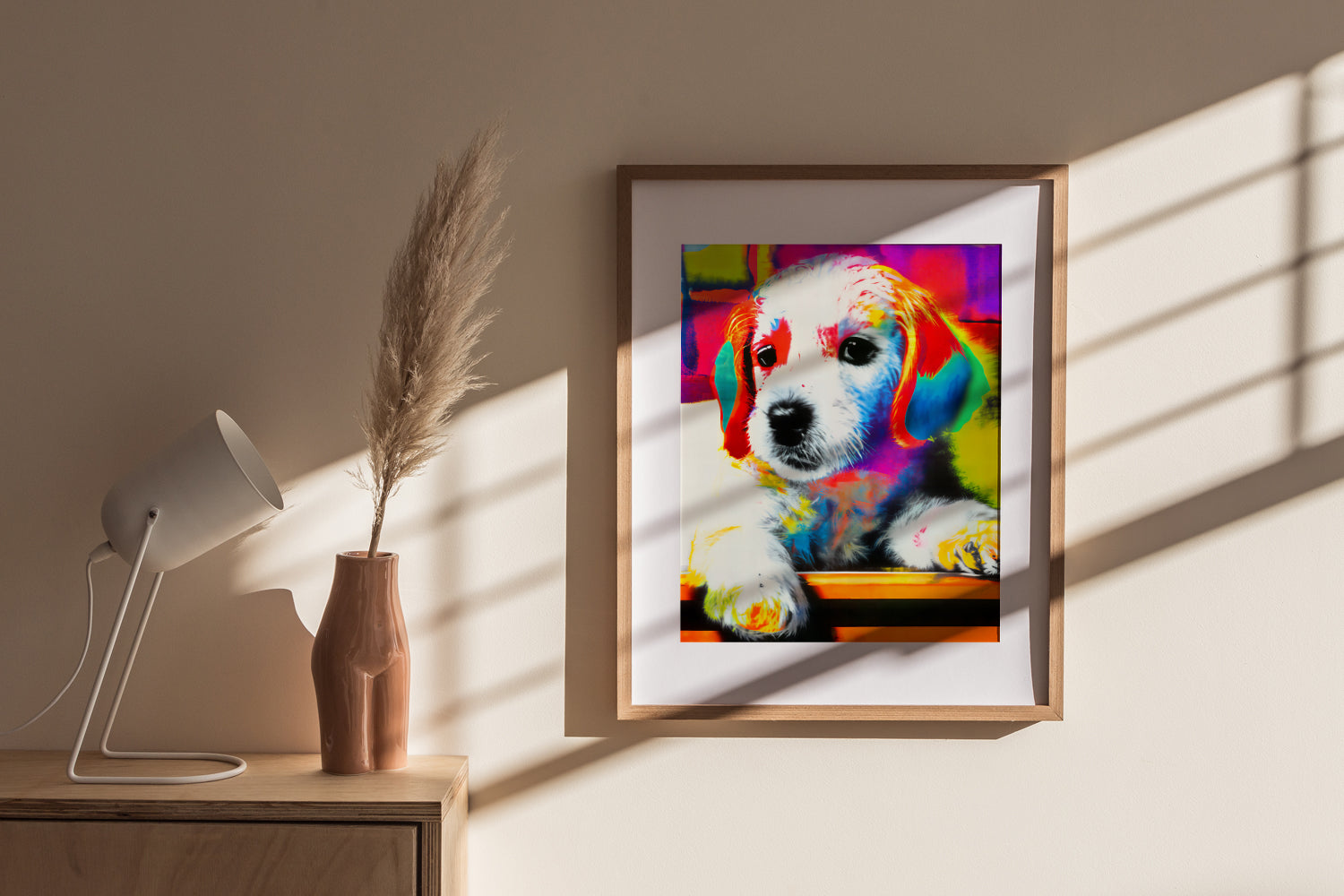WHITE PUPPY RAINBOW POSTER