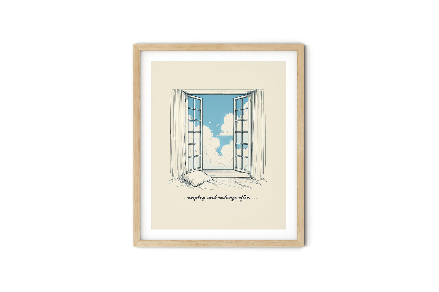'Unplug and Recharge Often' BLUE SKY Positive Affirmation Art Print - Short Affirmation