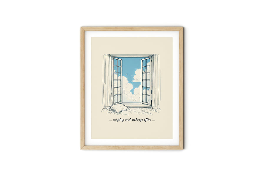 'Unplug and Recharge Often' BLUE SKY Positive Affirmation Art Print - Short Affirmation