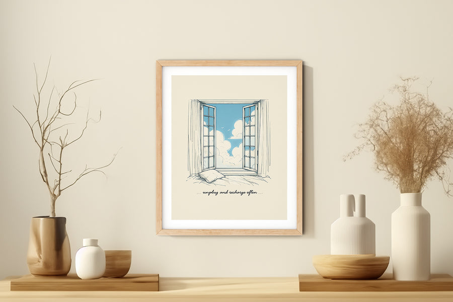 'Unplug and Recharge Often' BLUE SKY Positive Affirmation Art Print - Short Affirmation