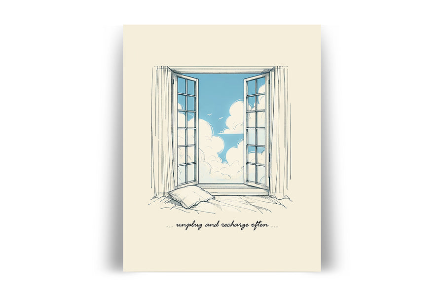 'Unplug and Recharge Often' BLUE SKY Positive Affirmation Art Print - Short Affirmation