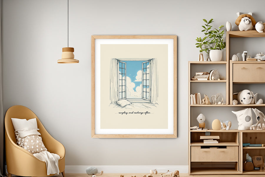 'Unplug and Recharge Often' BLUE SKY Positive Affirmation Art Print - Short Affirmation