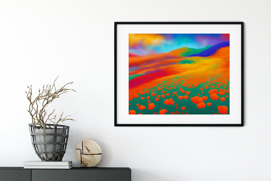 CALIFORNIA RAINBOW POPPY FIELD PSYCHEDELIC POSTER