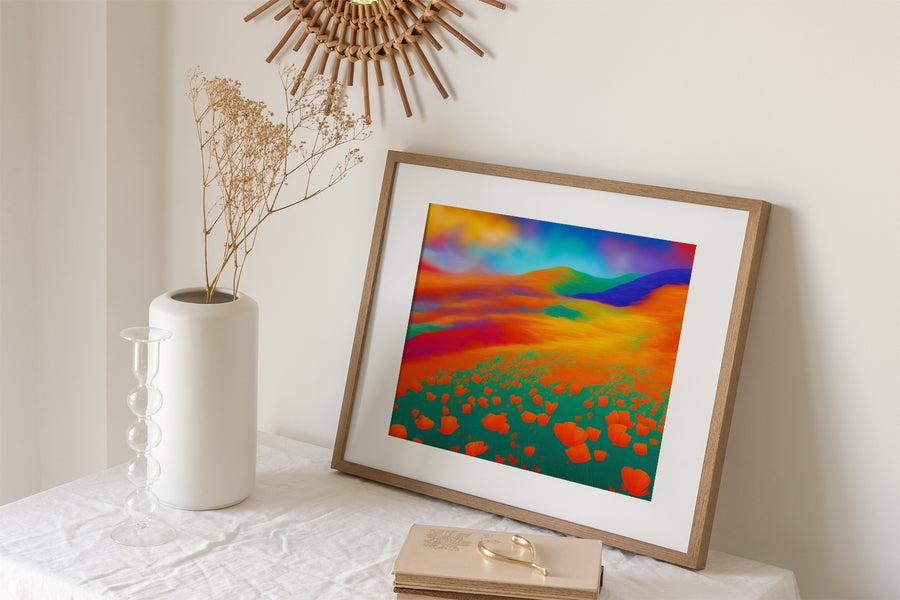 CALIFORNIA RAINBOW POPPY FIELD PSYCHEDELIC POSTER