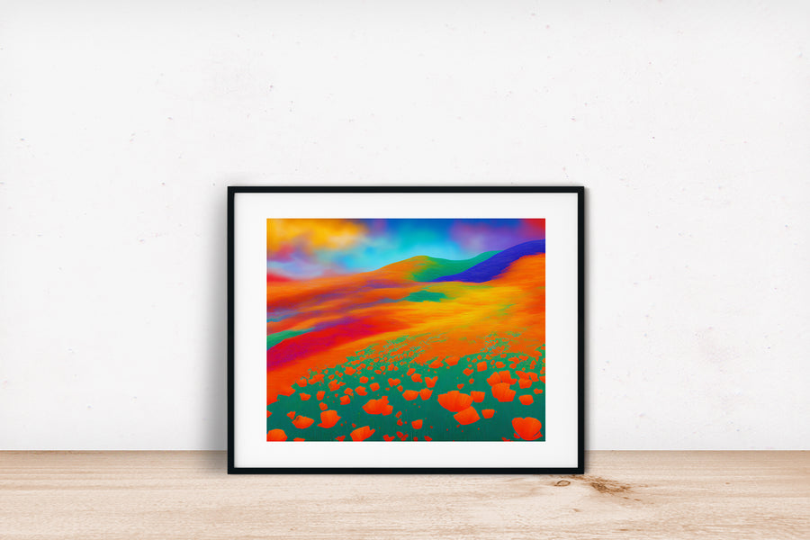 CALIFORNIA RAINBOW POPPY FIELD PSYCHEDELIC POSTER