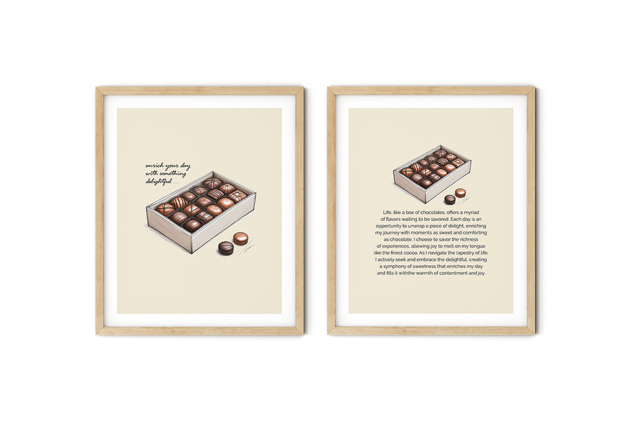 'Enrich Your Day With Something Delightful' CHOCOLATE Positive Affirmation Art Print - Set of 2 Prints