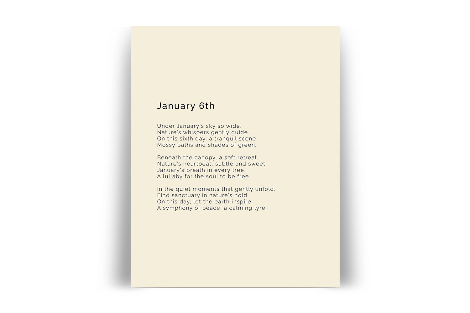 366 Daily Mindfulness Nature Poem Minimalist Print - January 6th