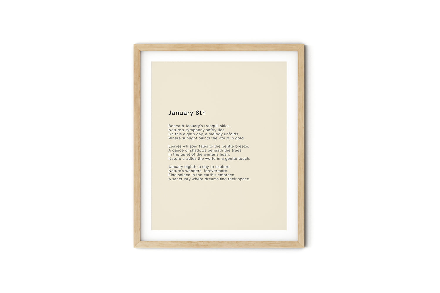 366 Daily Mindfulness Nature Poem Minimalist Print - January 8th