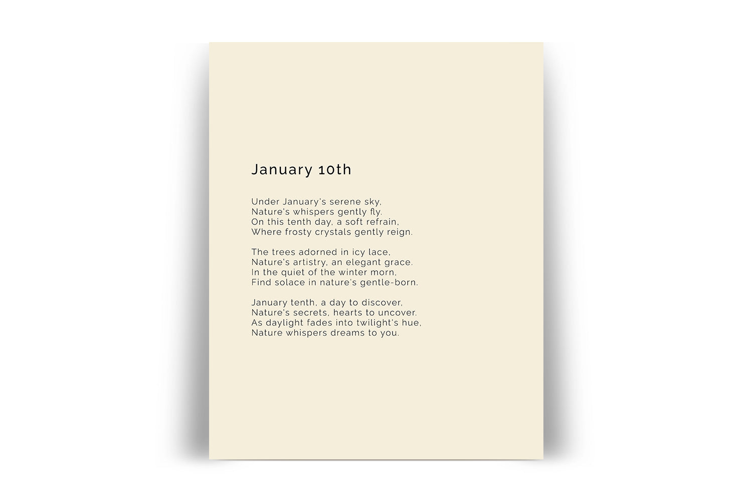 366 Daily Mindfulness Nature Poem Minimalist Print - January 10th