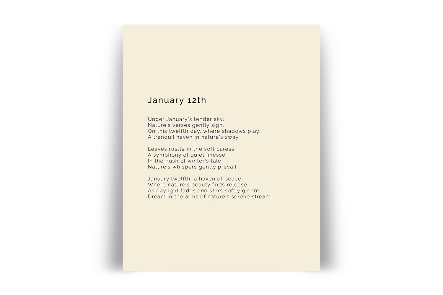 366 Daily Mindfulness Nature Poem Minimalist Print - January 12th