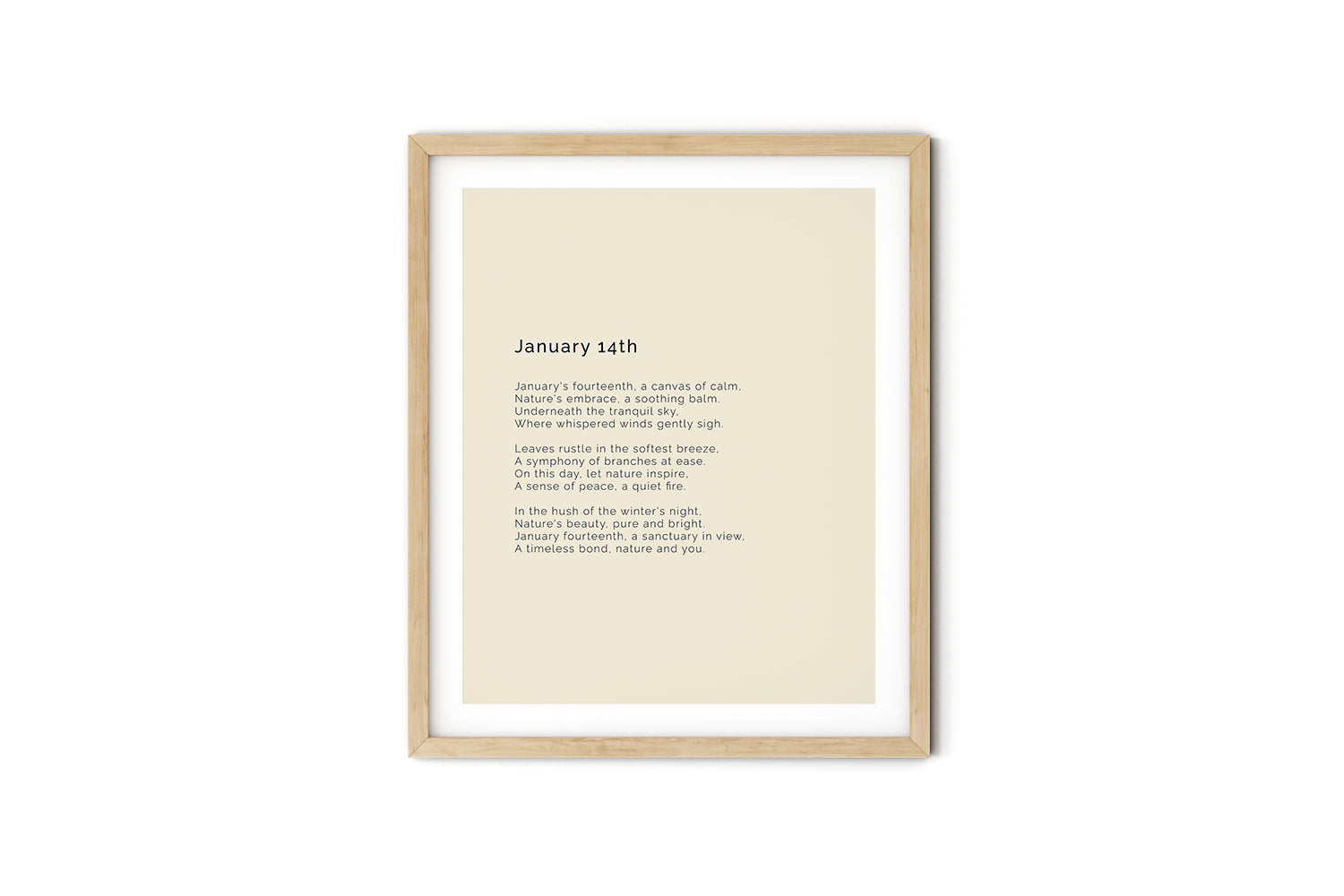 366 Daily Mindfulness Nature Poem Minimalist Print - January 14th