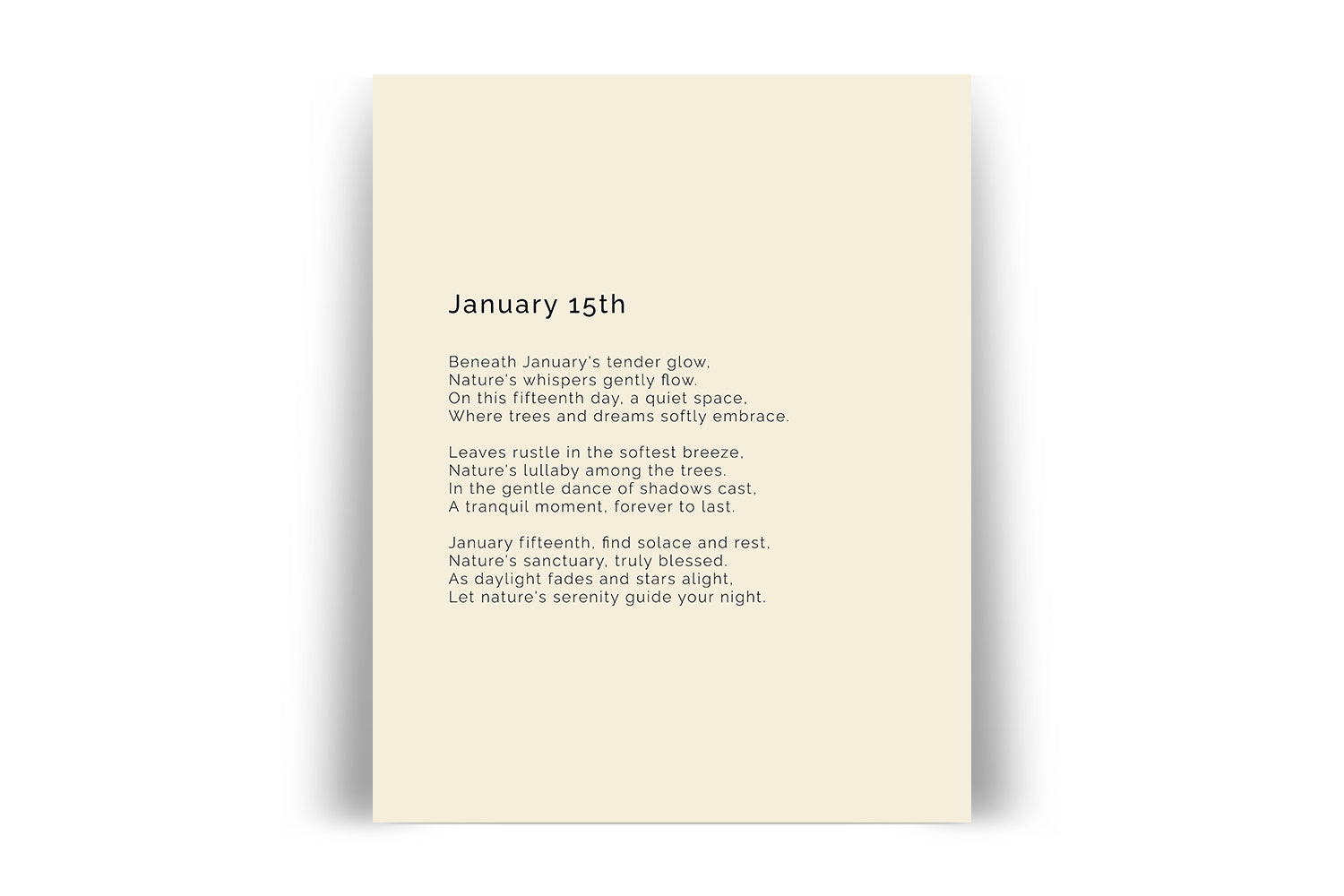 366 Daily Mindfulness Nature Poem Minimalist Print - January 15th