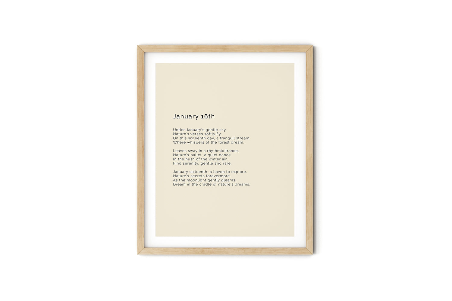 366 Daily Mindfulness Nature Poem Minimalist Print - January 16th