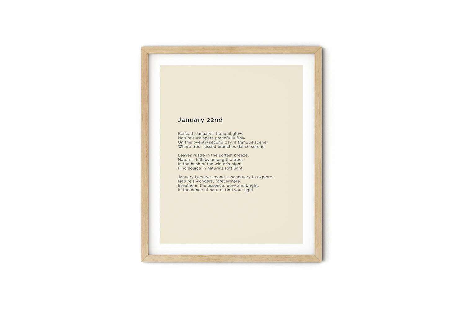 366 Daily Mindfulness Nature Poem Minimalist Print - January 22nd