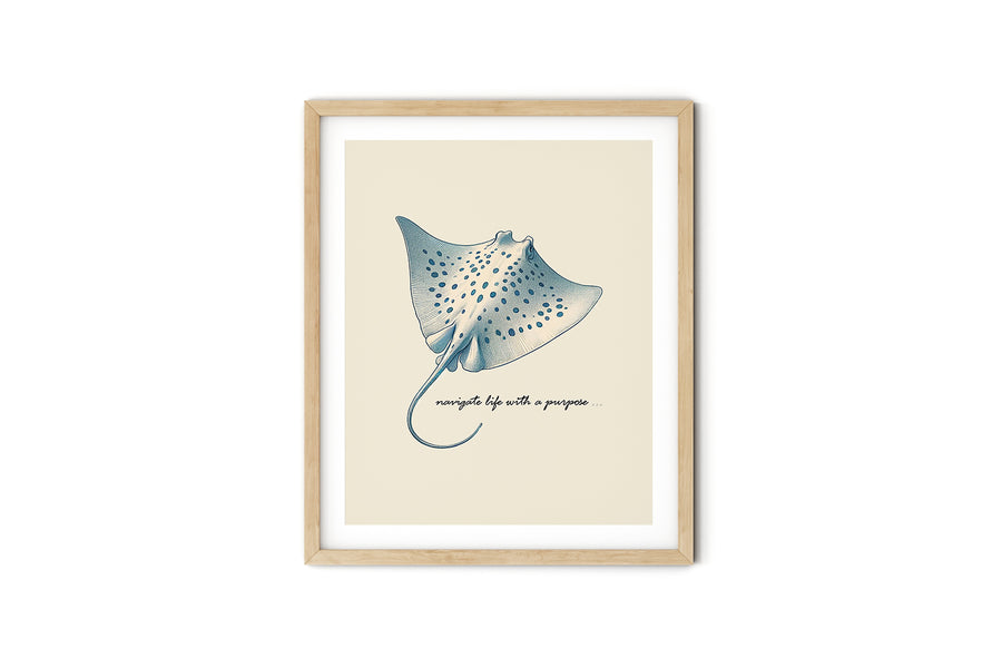 'Navigate Life With A Purpose' BLUESPOTTED RIBBONTAIL RAY Positive Affirmation Art Print - Short Affirmation