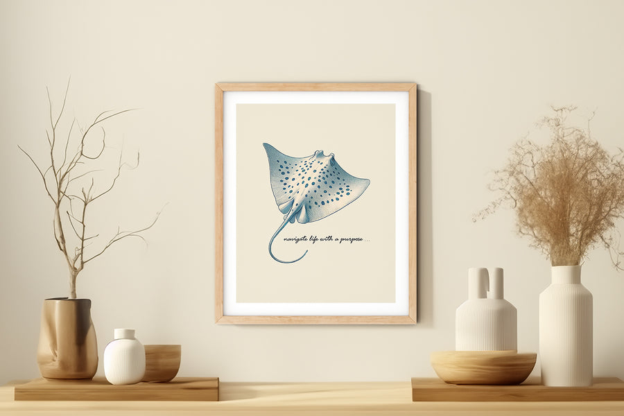 'Navigate Life With A Purpose' BLUESPOTTED RIBBONTAIL RAY Positive Affirmation Art Print - Short Affirmation