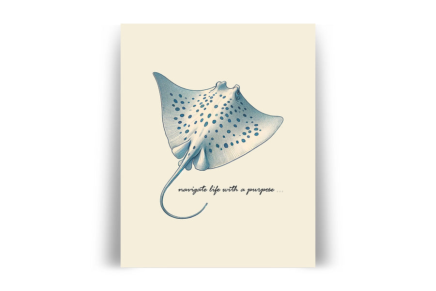 'Navigate Life With A Purpose' BLUESPOTTED RIBBONTAIL RAY Positive Affirmation Art Print - Short Affirmation