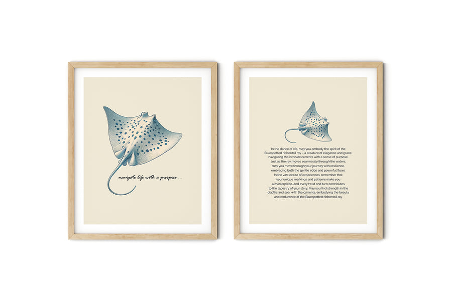 'Navigate Life With A Purpose' BLUESPOTTED RIBBONTAIL RAY Positive Affirmation Art Print - Set of 2 Prints