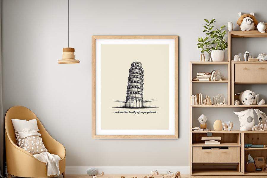 'Embrace The Beauty of Imperfections' TOWER OF PISA Positive Affirmation Art Print - Short Affirmation