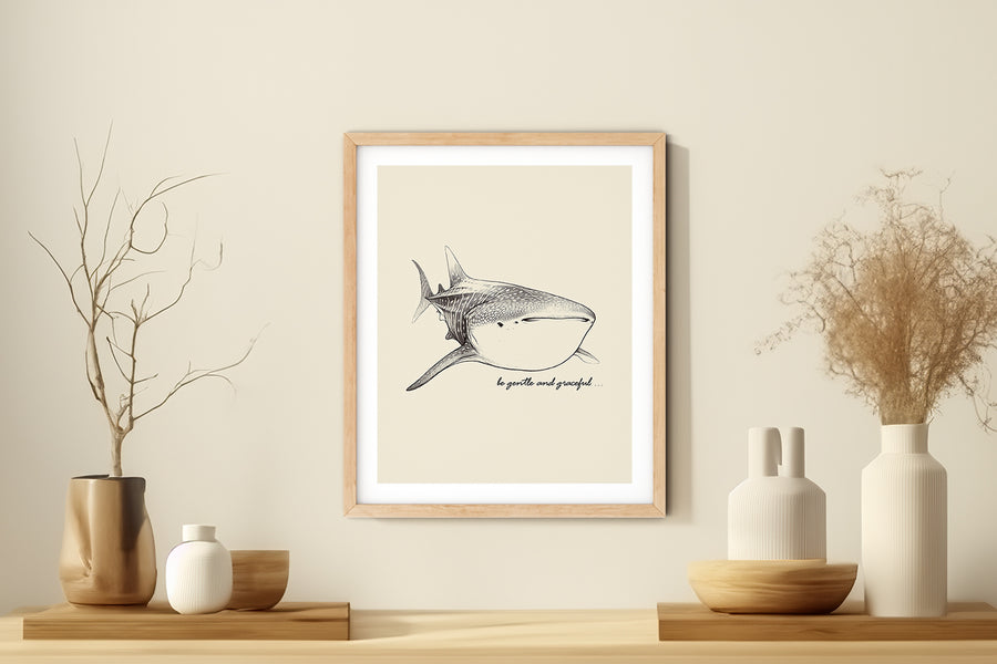 'Be Gentle And Graceful' WHALE SHARK Positive Affirmation Art Print - Short Affirmation