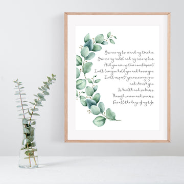 Personalized Wedding Day Love Letter / Wedding Vows / First Dance Song Cotton Anniversary Print - Eucalyptus