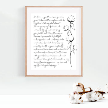 Personalized Wedding Day Love Letter / Wedding Vows / First Dance Song Cotton Anniversary Print - Cotton Stems