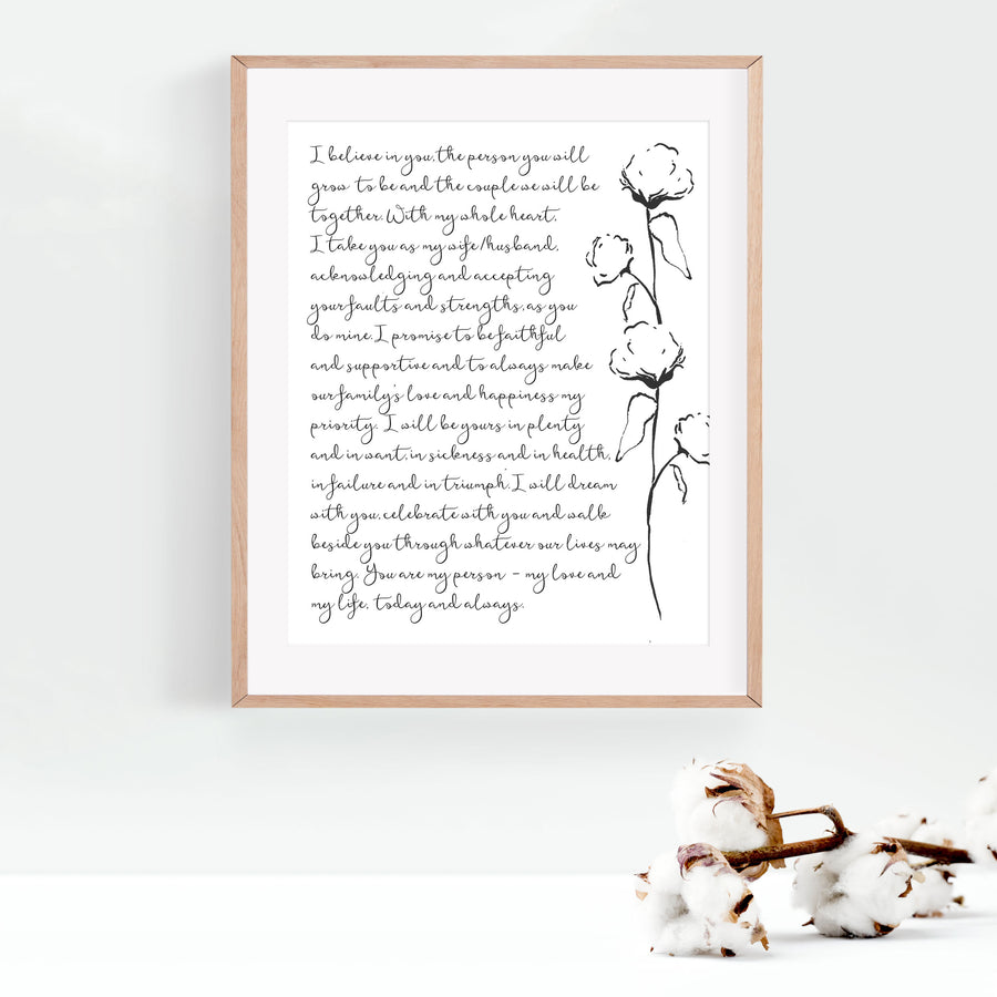 Personalized Wedding Day Love Letter / Wedding Vows / First Dance Song Cotton Anniversary Print - Cotton Stems