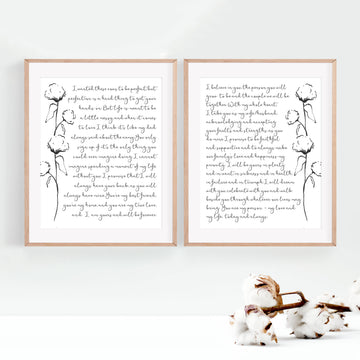 Set of 2 Personalized Wedding Day Love Letter / Wedding Vows / First Dance Song Cotton Anniversary Prints - Cotton Stems