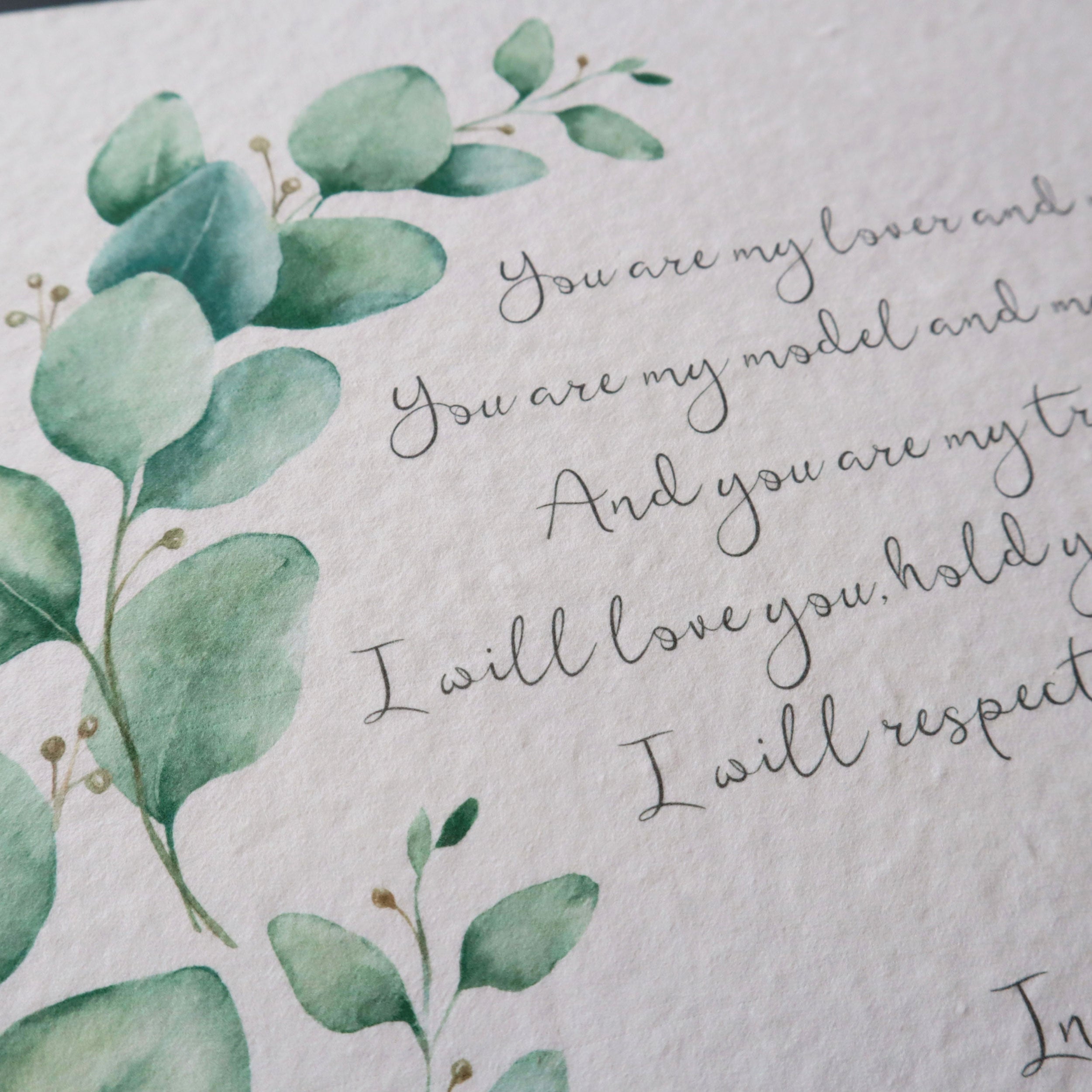 Personalized Wedding Day Love Letter / Wedding Vows / First Dance Song Cotton Anniversary Print - Eucalyptus