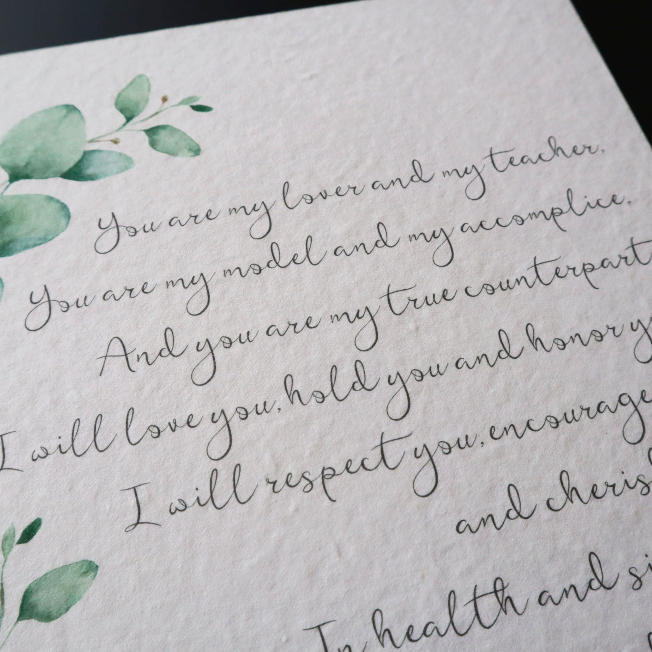 Personalized Wedding Day Love Letter / Wedding Vows / First Dance Song Cotton Anniversary Print - Eucalyptus