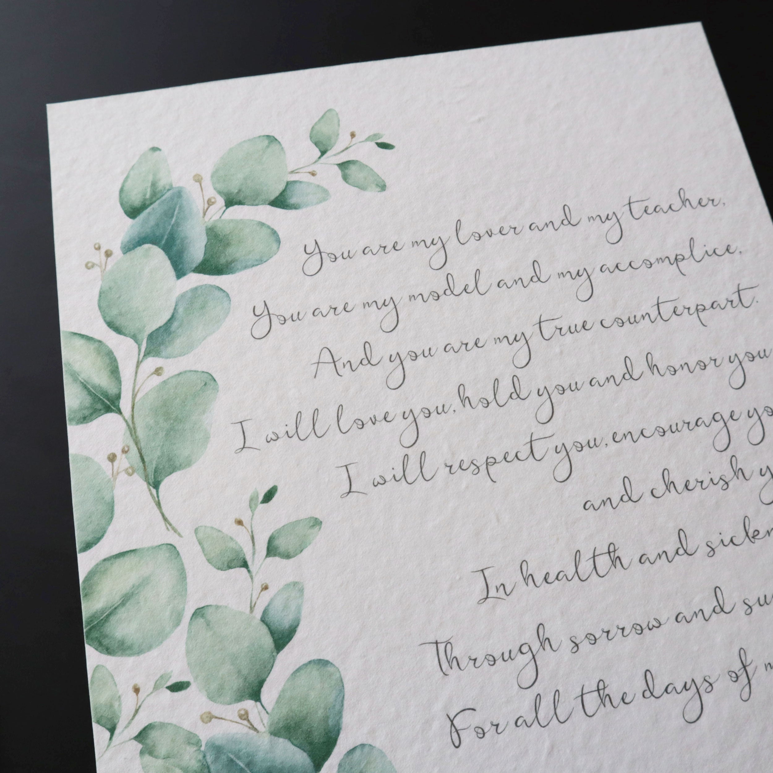 Personalized Wedding Day Love Letter / Wedding Vows / First Dance Song Cotton Anniversary Print - Eucalyptus