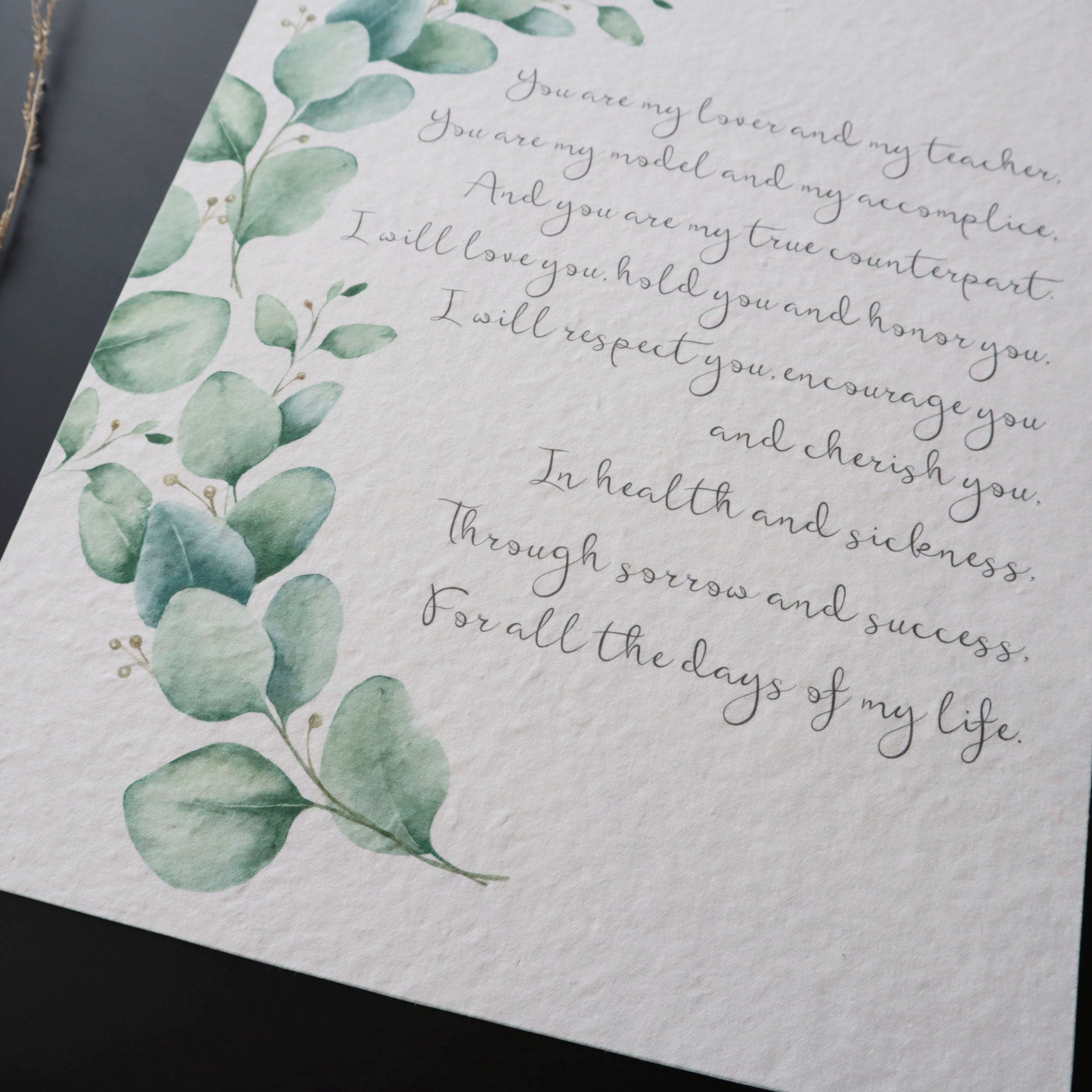 Personalized Wedding Day Love Letter / Wedding Vows / First Dance Song Cotton Anniversary Print - Eucalyptus