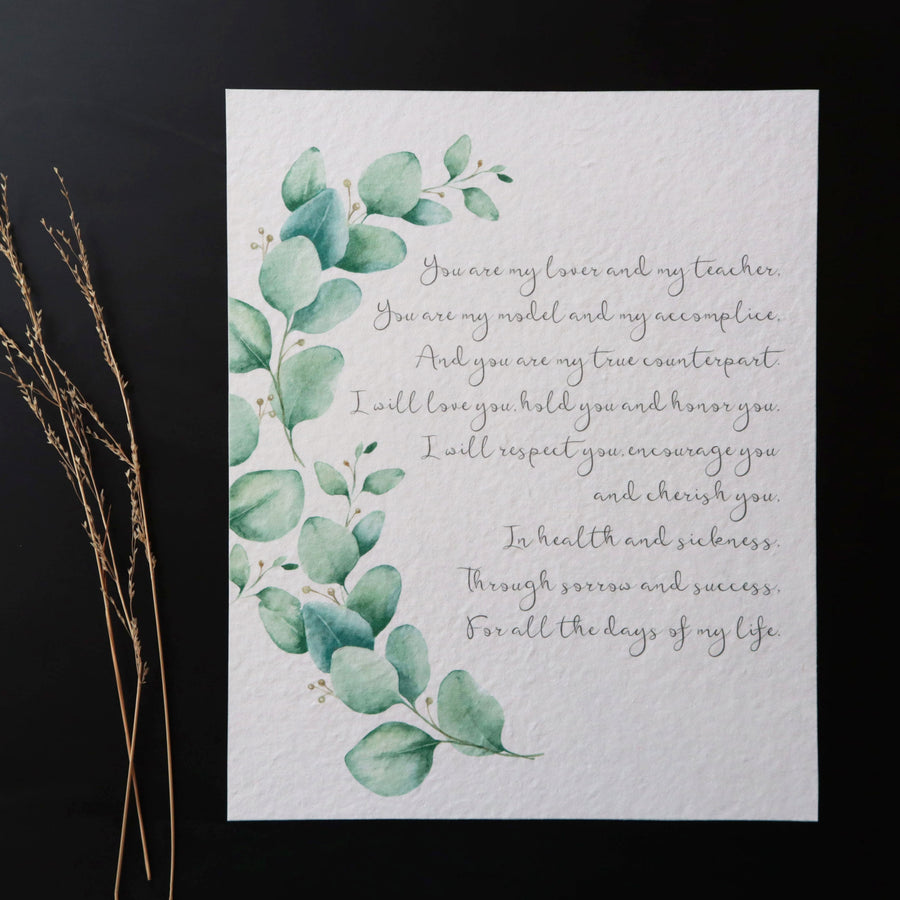 Personalized Wedding Day Love Letter / Wedding Vows / First Dance Song Cotton Anniversary Print - Eucalyptus