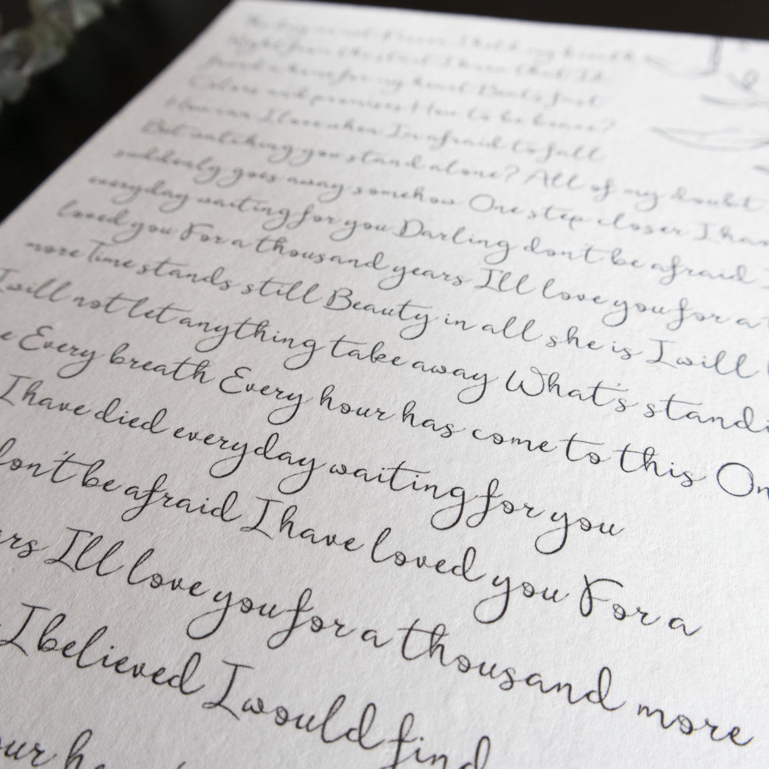 Personalized Wedding Day Love Letter / Wedding Vows / First Dance Song Cotton Anniversary Print - Floral