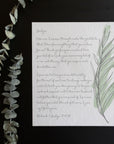 Personalized Wedding Day Love Letter /  Wedding Vows / First Dance Song Cotton Anniversary Print - Palm Frond