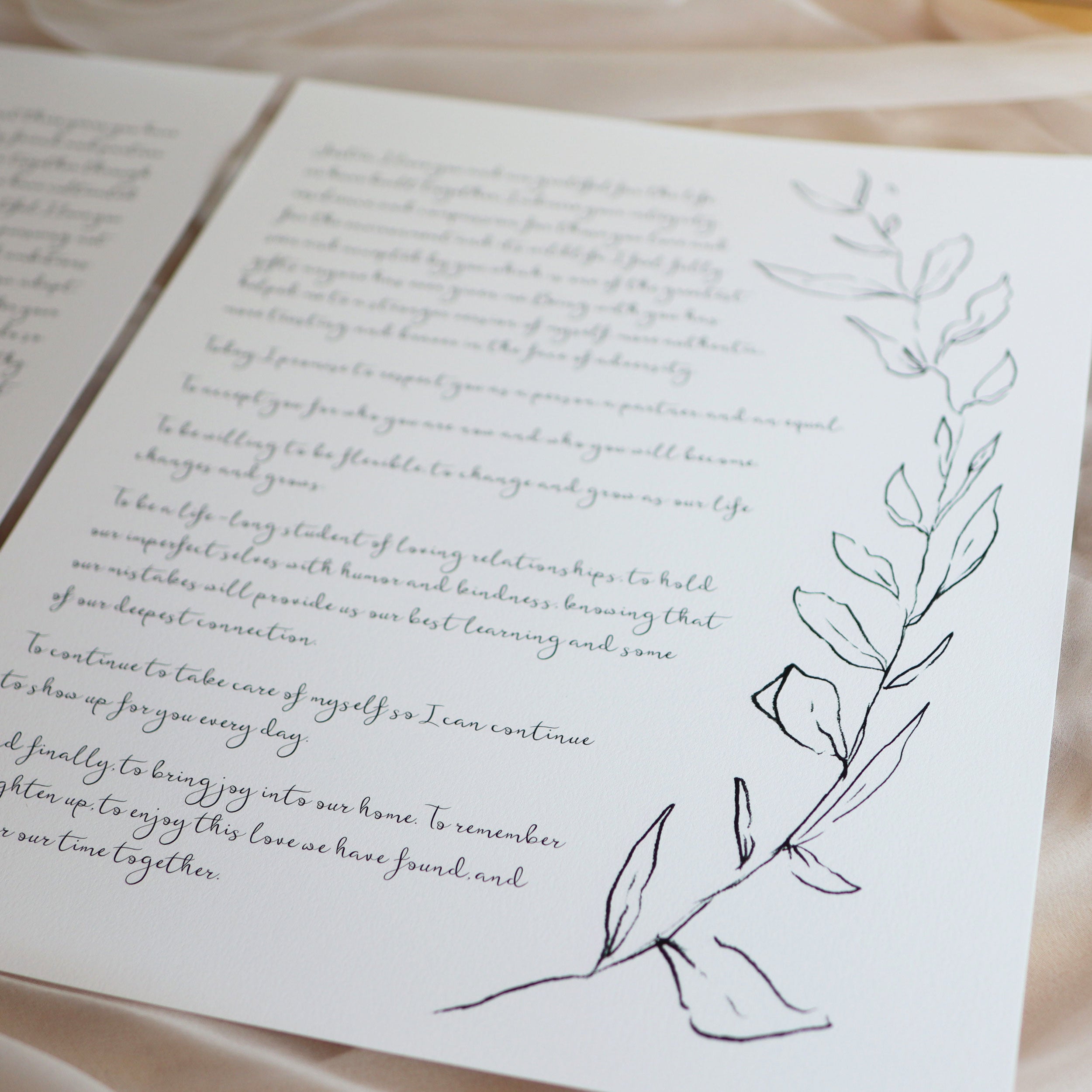 Set of 2 Personalized Wedding Day Love Letter / Wedding Vows / First Dance Song Cotton Anniversary Prints - Leaves