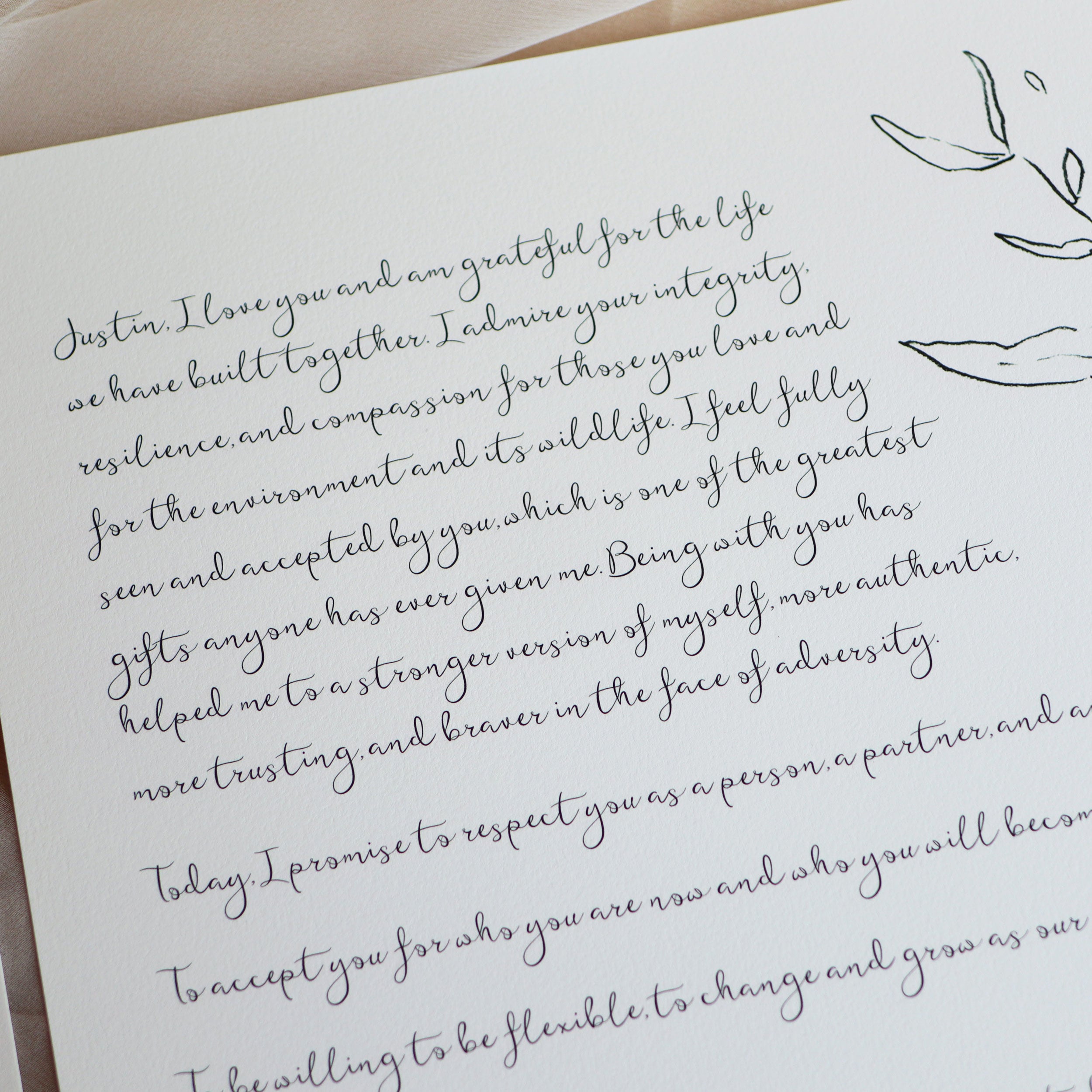 Set of 2 Personalized Wedding Day Love Letter / Wedding Vows / First Dance Song Cotton Anniversary Prints - Leaves