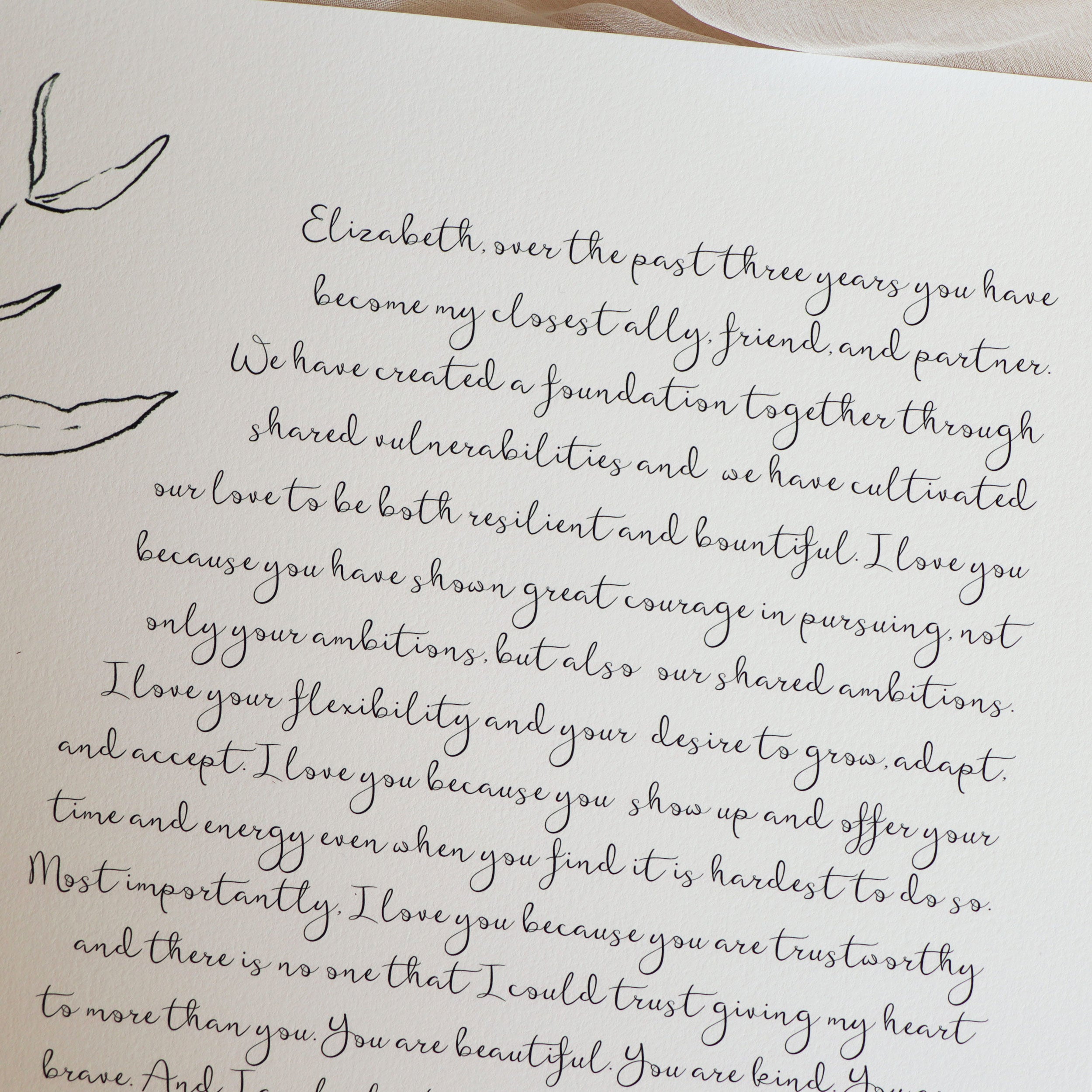 Set of 2 Personalized Wedding Day Love Letter / Wedding Vows / First Dance Song Cotton Anniversary Prints - Leaves