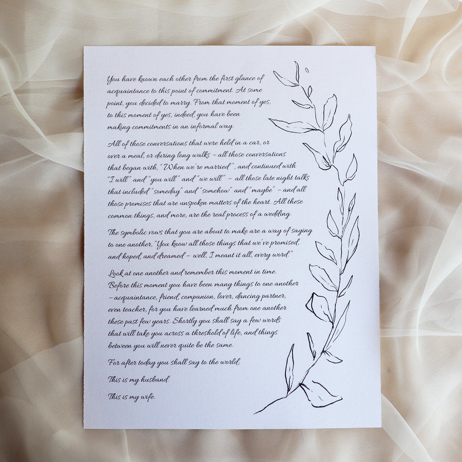 Personalized Wedding Day Love Letter / Wedding Vows / First Dance Song Cotton Anniversary Print - Leaves